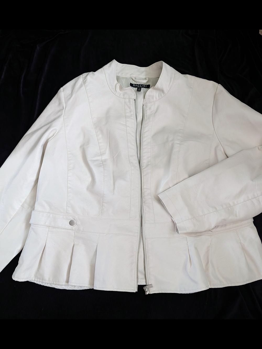 Baccini Cream/White Peplum Leather Jacket